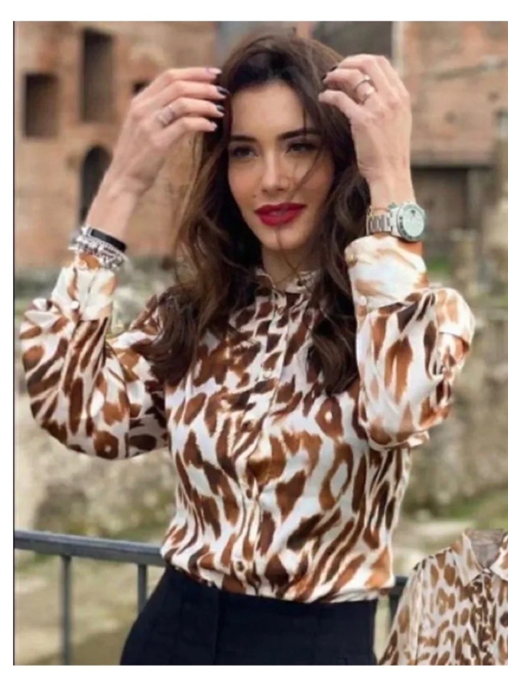 NWT ZARA ANIMAL PRINT SATIN SHIRT M